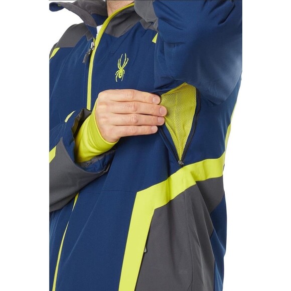 Spyder Blue and Gray Ski Jacket with Yellow Accents - Picture 6 of 16